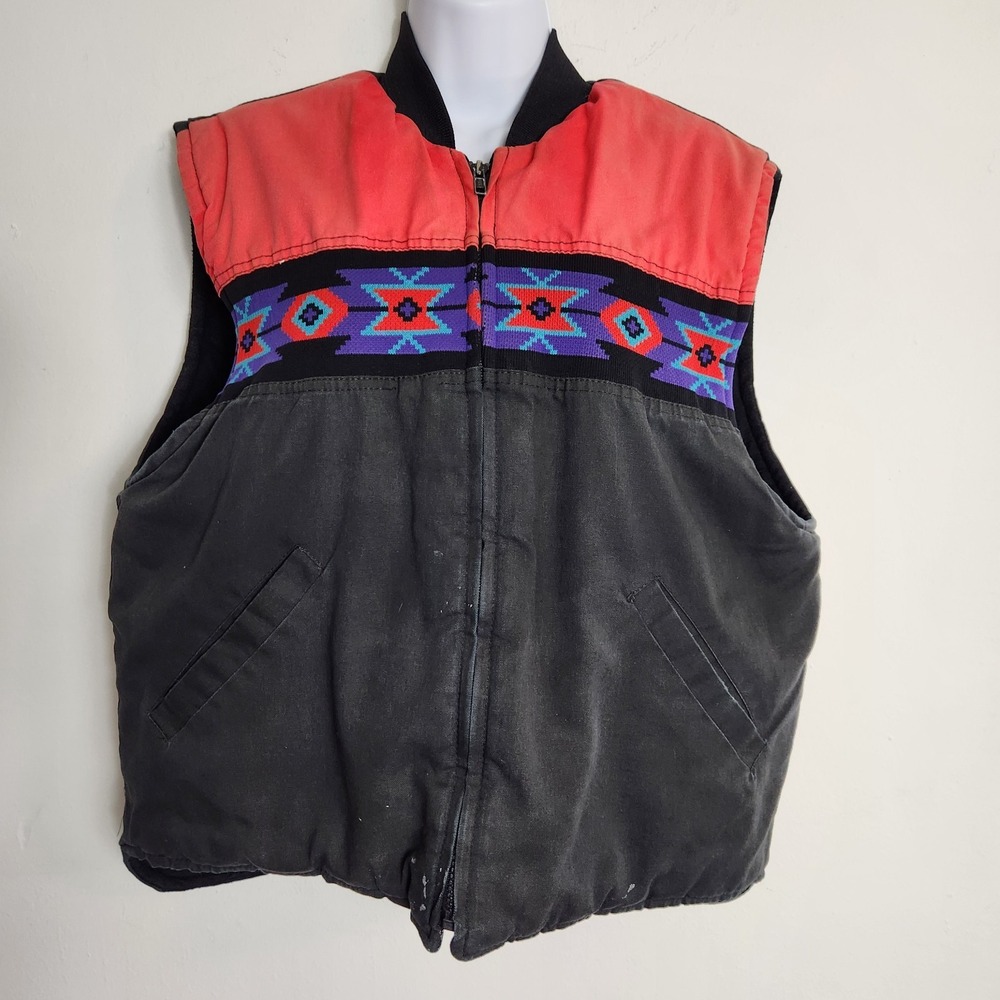 Vintage Saddlebrook Western Vest LG Aztec Soft Lined Ranchwear 80s 90s Retro